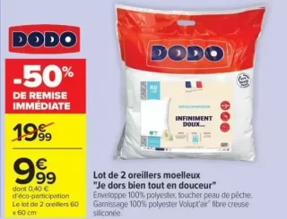 Lot de 2 oreillers moelleux "Je dors bien tout en douceur" Dodo