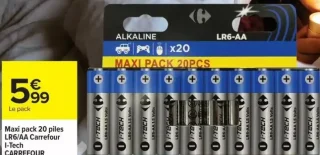 Maxi pack 20 piles LR6/AA Carrefour I-Tech