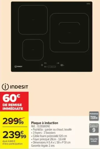 Plaque à induction Indesit IS33Q60NE