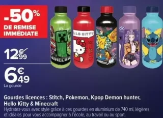 Gourdes licences : Stitch, Pokemon, Kpop Demon hunter, Hello Kitty & Minecraft