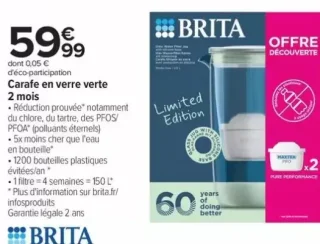 Carafe en verre verte 2 mois BRITA