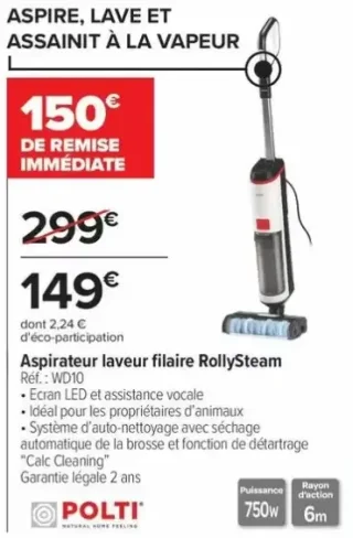 Aspirateur laveur filaire RollySteam Polti