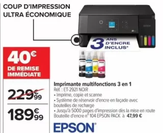 Imprimante multifonctions 3 en 1 Epson ET-2921 NOIR