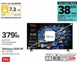 Téléviseur TCL QLED 4K 50T69C