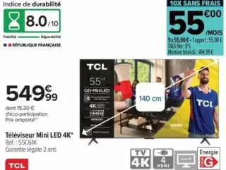 Téléviseur TCL Mini LED 4K 55C61K