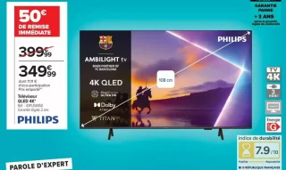 Téléviseur Philips QLED 4K 43PUS8450