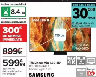 Téléviseur Mini LED 4K* Samsung TQ55QN70FA