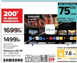 Téléviseur LED 4K* Samsung TU98DU9005