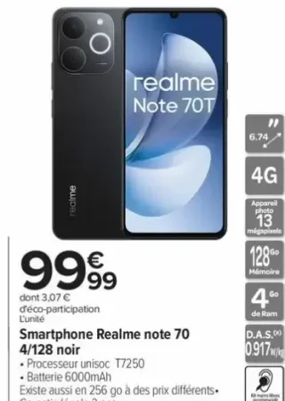 Smartphone Realme note 70 4/128 noir