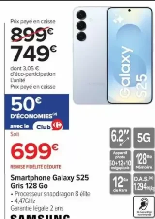 Smartphone Galaxy S25 Gris 128 Go