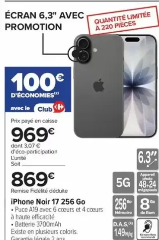 iPhone Noir 17 256 Go