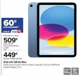 iPad wifi 128 Go Bleu