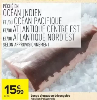 Longe d'espadon décongelée