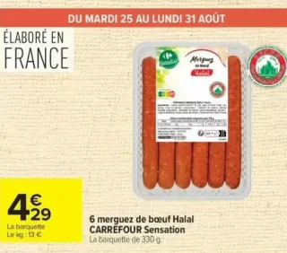 6 merguez de boeuf Halal CARREFOUR Sensation