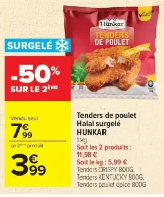 Tenders de poulet Halal surgelé HUNKAR