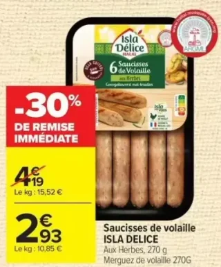 Saucisses de volaille ISLA DELICE