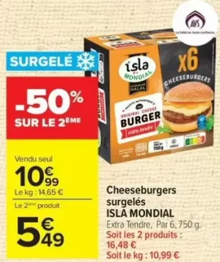 Cheeseburgers surgelés ISLA MONDIAL