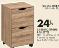 Caisson 2 tiroirs roulettes