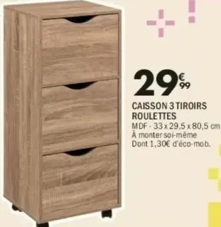 Caisson 3 tiroirs roulettes