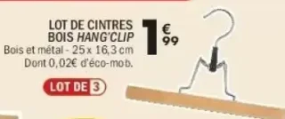 LOT DE CINTRES BOIS HANG'CLIP
