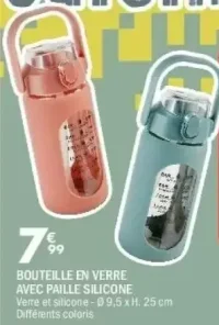 Bouteille en verre avec paille silicone
