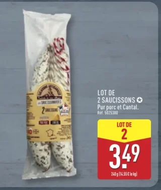 Lot de 2 Saucissons pur porc et Cantal