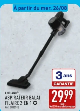 AMBIANO ASPIRATEUR BALAI FILAIRE 2-EN-1