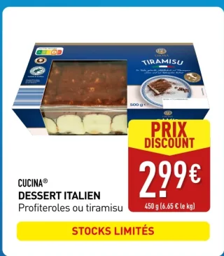 Dessert italien Profiteroles ou tiramisu Cucina