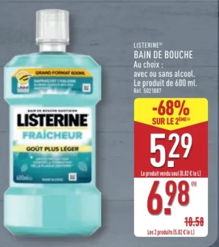 Listerine Bain de Bouche Fraîcheur Goût Plus Léger