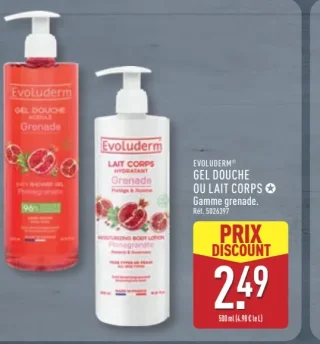 Evoluderm Gel Douche ou Lait Corps Grenade