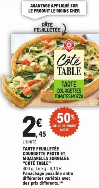 Tarte Feuilletée Courgette Pesto et Mozzarella Surgelée Côté Table