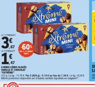 8 Minis Cônes Glacés Vanille et Chocolat Extrême
