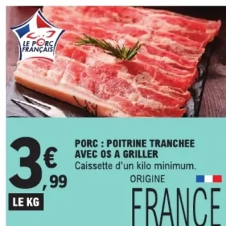 Porc : Poitrine tranchée avec os à griller