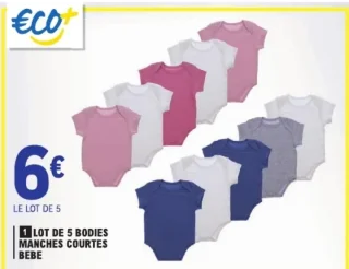 Lot de 5 bodies manches courtes bébé Eco+