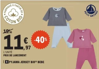 Pyjama jersey bio bébé Petit Bateau