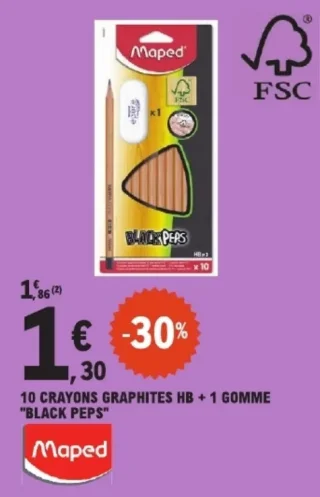 10 Crayons Graphites HB + 1 Gomme "Black Peps" Maped
