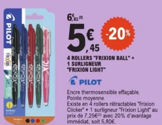 4 Rollers "Frixion Ball" + 1 Surligneur "Frixion Light" Pilot