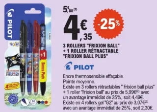 3 Rollers "Frixion Ball" + 1 Roller Rétractable "Frixion Ball Plus" Pilot