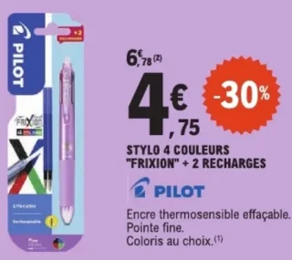 Stylo 4 Couleurs "Frixion" + 2 Recharges Pilot