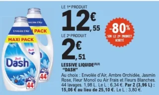 DASH Lessive Liquide Maxi Pack (Envolée d'Air, Ambre Orchidée, Jasmin Rose, Fleur Monoï ou Air Frais et Fleurs Blanches)