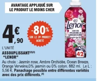 LENOR Assouplissant (Jasmin rose, Ambre Orchidée, Ocean Breeze, Orange Verveine, 0% jasmin ou 0% coton)