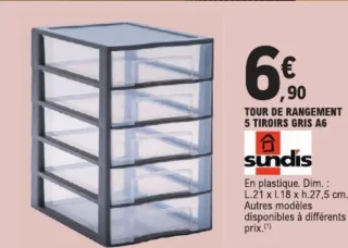 TOUR DE RANGEMENT 5 TIROIRS GRIS A6