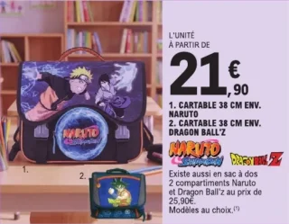 Cartable 38 cm env. Naruto / Dragon Ball Z