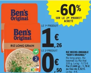 Riz micro-ondable "BEN'S ORIGINAL" Riz long grain, Riz basmati ou Riz thaï