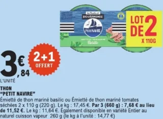 Émietté de thon mariné basilic ou Émietté de thon mariné tomates séchées Petit Navire
