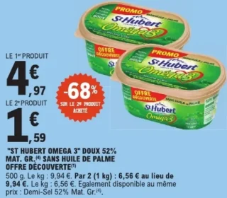 "ST HUBERT OMEGA 3" DOUX 52% MAT. GR. SANS HUILE DE PALME OFFRE DÉCOUVERTE