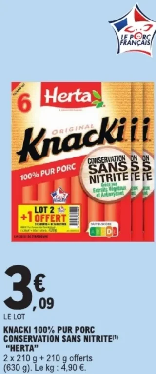 KNACKI 100% PUR PORC CONSERVATION SANS NITRITE "HERTA"