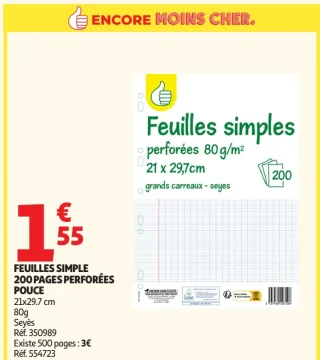 Feuilles simples perforées Pouce