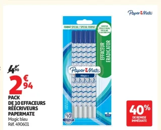 Pack de 10 effaceurs réécriveurs PaperMate Magic bleu
