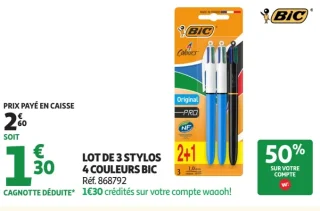 Lot de 3 stylos 4 couleurs Bic